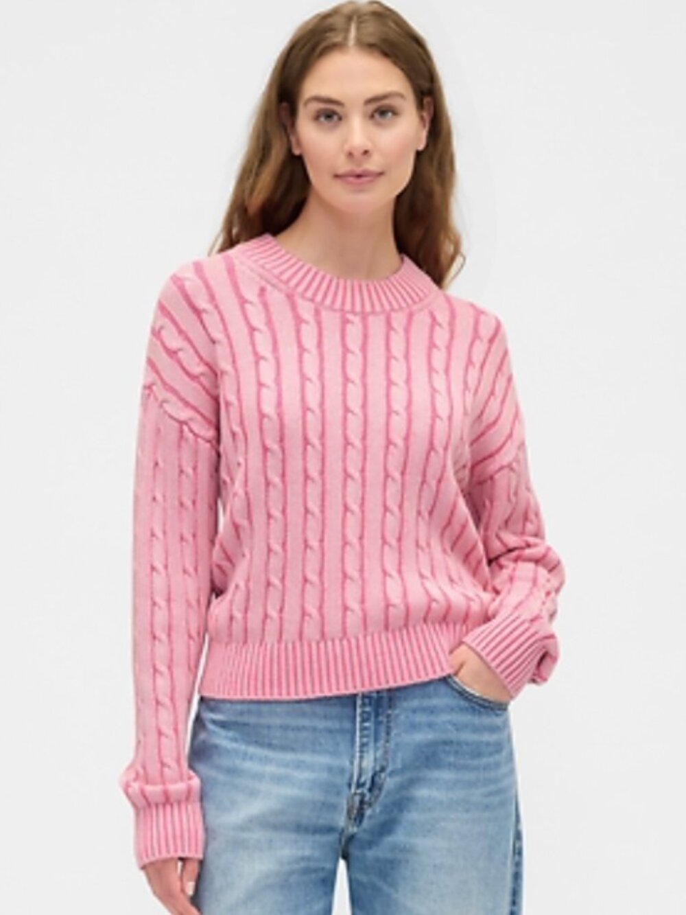 NWT GAP Pink Cable Knit Crewneck Sweater Small